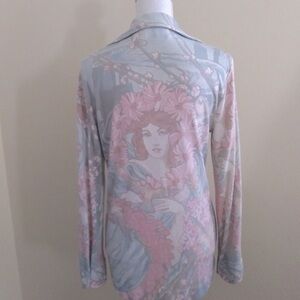 Vintage 70s Disco Style/Point Collar Shirt w/Romantic Art Nouveau Style Graphics